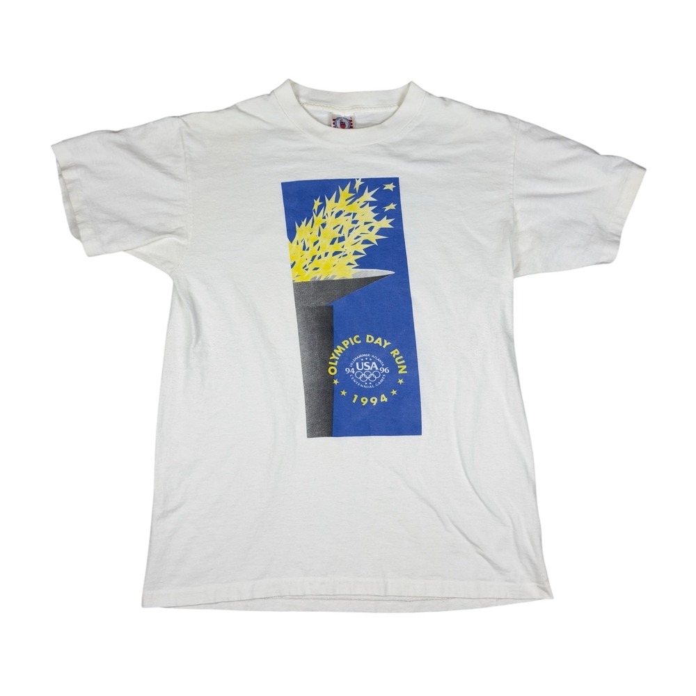 Vtg 1994 Olympic Day Run T-Shirt USA Made Single Stitch White‎ Men's L Jogging